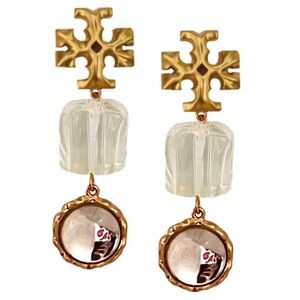 Tory Burch Gold Roxanne clear stone double Drop Earrings
